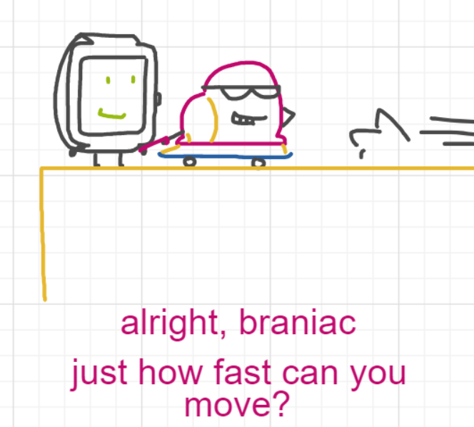 A panel from Running Duos, episode four of the Board Boards object show by Furretwalk/WalkingFurret.